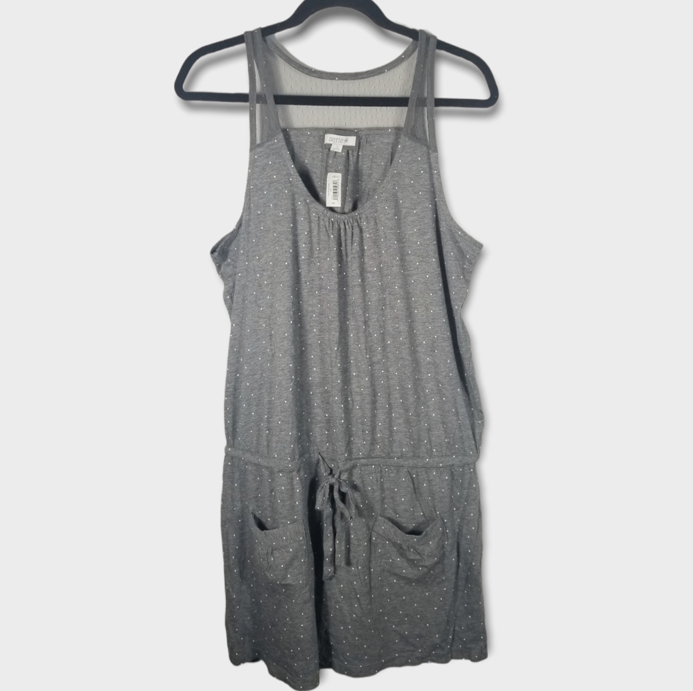 Aerie Gray & White Polka Dot Dress w/ Drawstring Waist Size Large